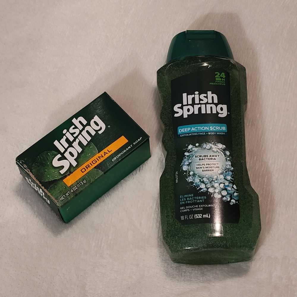 NEW! Men's Irish Spring Deep Action Scrub, 18oz And 1 Original Bar Soap